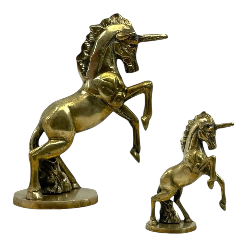 SOLD Vintage 70s Solid Brass Unicorn Figurine Tabletop Art Decor Doorstop 7.5”